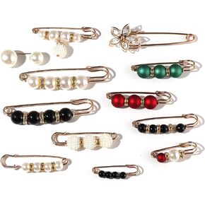 8PCS Fashion Pearl Brooch,Sweater Shawl Clip Double Faux Pearl Brooches Waist Pants Extender Safety Pins