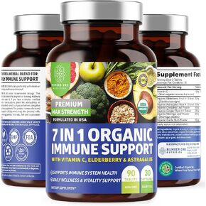 N1N Premium 7 in 1 Immune Support Supplement [100% USDA Organic] Daily Immune Boost with Vitamin C, Elderberry, Moringa Leaf, Oregano and Garlic for Immunity and Inflammatory Response, 90 Tablets