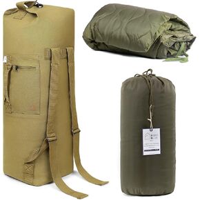 Tactical Duffle Bag and Military Blanket Olive Drab Green Bundle Set of 2 by Farm Blue