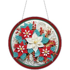 Generic DIY Acrylic Diamond Art Painting Wreath Kits Special Shaped Rhinestone Round Diamond Art Window Hanging Pendants Decorations Kits (Single Side Point Drill) (#01-Peafowl)