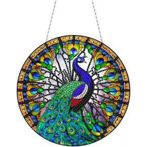 DIY الاكريليك الماس الفن اللوحة اكليلا من الزهور مجموعات خاصة على شكل حجر الراين جولة الماس الفن نافذة شنقا المعلقات زينة مجموعات (جانب واحد الحفر نقطة) (#07-فلامنغو) in Kuwait