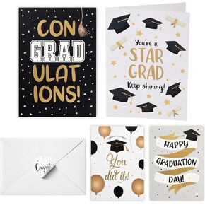 Congratulations Cards with Envelopes and Matching Stickers | Matte Gold Foil Design - Bulk Pack of 20, 4x6 Inch Minimalistic | Suitable for Business, Graduation, Weddings and Milestone Celebrations