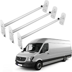 OCPTY Extendable Pick-Up Truck Ladder Rack Van Roof Mount 78.8" Steel Ladder Rack for Chevy Express 2500 for Dodge for Ford E-250/350 for GMC Savana with Rain Gutters 3 Bars Set - 800lbs Capacity
