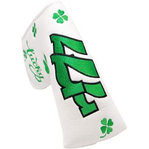 Lucky Green Clover Shamrock Golf Blade Putter Cover Headcover Club Protective Golf Accessories for Men,Soft Synthetic Leather,for Scotty Cameron,Odyssey,Taylormade in White