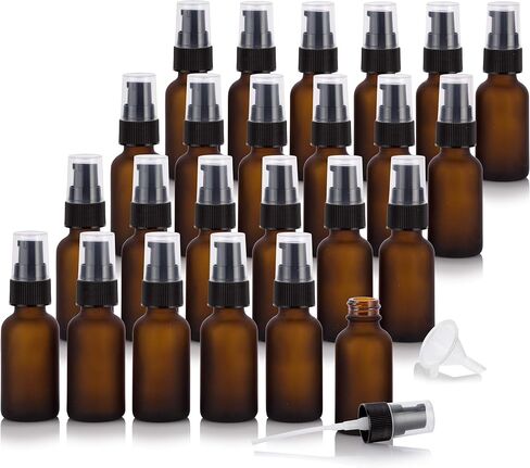 JUVITUS 1 oz / 30 ml Frosted Amber Glass Boston Round Bottle with Black Treatment Pump (24 pack) + Funnel in Saudi Arabia