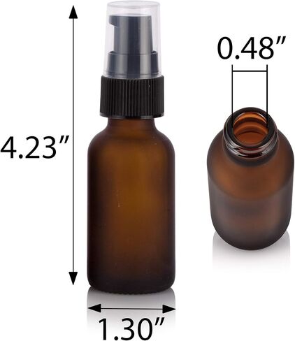 JUVITUS 1 oz / 30 ml Frosted Amber Glass Boston Round Bottle with Black Treatment Pump (24 pack) + Funnel in Saudi Arabia