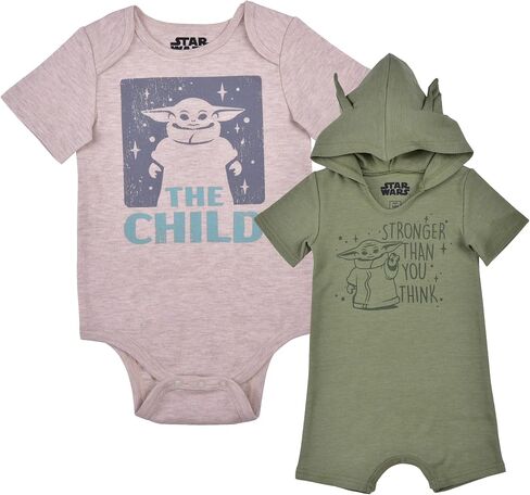 STAR WARS The Mandalorian Grogu Boys Bodysuit and Hooded Romper Set for Newborn and Infant – Green/Grey in Saudi Arabia