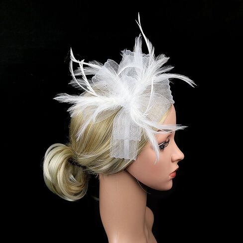 Women Fascinators Hair Clip Headwear Hat Feather Flower Cocktail Tea Party Hat Wedding Hairpin Headband in Saudi Arabia