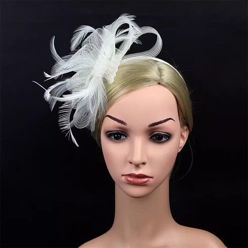 Women Fascinators Hair Clip Headwear Hat Feather Flower Cocktail Tea Party Hat Wedding Hairpin Headband in Saudi Arabia
