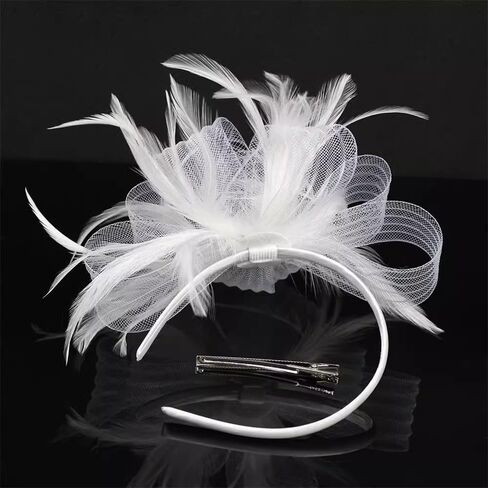 Women Fascinators Hair Clip Headwear Hat Feather Flower Cocktail Tea Party Hat Wedding Hairpin Headband in Saudi Arabia