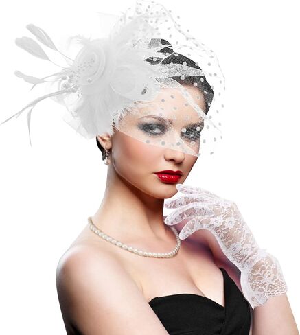 قبعة DRESHOW Fascinators قبعة من الريش الشبكي على شكل زهرة وعصابة رأس لحفلات الشاي وحفلات الزفاف وحفلات الكوكتيل للفتيات والنساء in Saudi Arabia