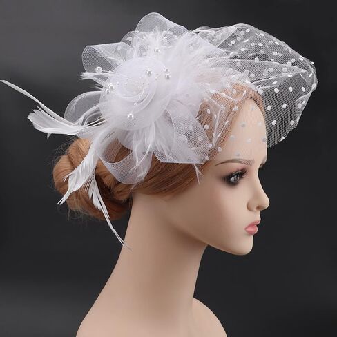 قبعة DRESHOW Fascinators قبعة من الريش الشبكي على شكل زهرة وعصابة رأس لحفلات الشاي وحفلات الزفاف وحفلات الكوكتيل للفتيات والنساء in Saudi Arabia