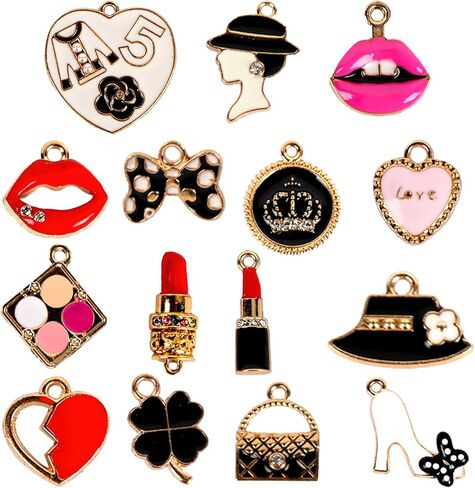 مجموعة BigOtters 38 قطعة متنوعة من المينا المطلية بالذهب، 18 قطعة من مكياج النساء على الموضة قلادة عطر أحمر الشفاه مع 20 قطعة من خطافات الأذن الذهبية في صناعة المجوهرات in Kuwait