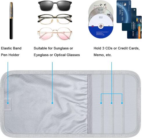 Car Sun Visor Organizer, Auto Storage Pouch with 3 CD Sleeves, Pen Holder, Strap & Pocket for Sunglass, Document, Card -Black in Saudi Arabia