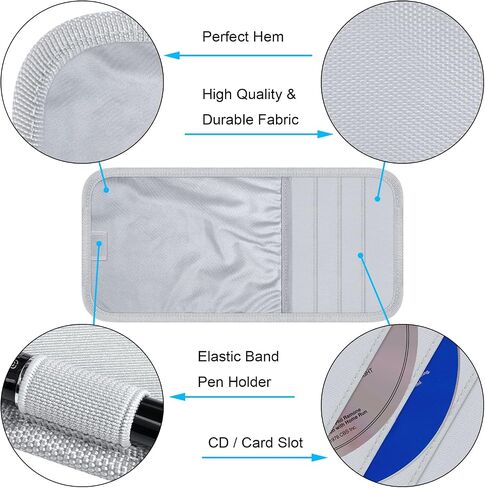 Car Sun Visor Organizer, Auto Storage Pouch with 3 CD Sleeves, Pen Holder, Strap & Pocket for Sunglass, Document, Card -Black in Saudi Arabia