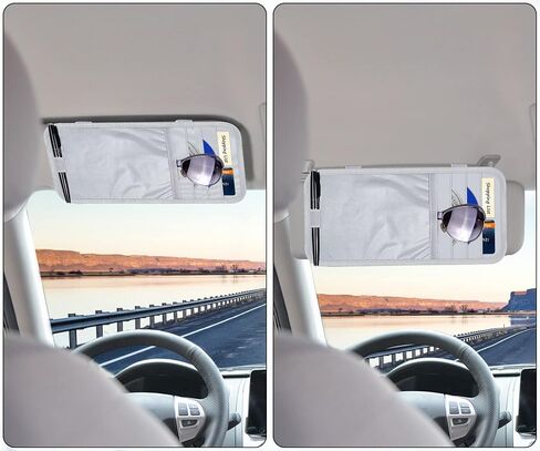 Car Sun Visor Organizer, Auto Storage Pouch with 3 CD Sleeves, Pen Holder, Strap & Pocket for Sunglass, Document, Card -Black in Saudi Arabia