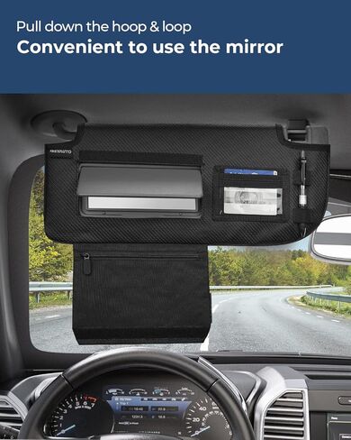 منظم لوحة واقي الشمس للسائق من ISSYAUTO متوافق مع F150 F250 F350 2015-2023، منظم حاجب السيارة مولي التكتيكي، حامل النظارات الشمسية وحقيبة تخزين الأدوات (جانب السائق) in Kuwait
