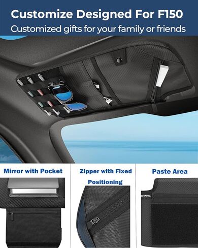 منظم لوحة واقي الشمس للسائق من ISSYAUTO متوافق مع F150 F250 F350 2015-2023، منظم حاجب السيارة مولي التكتيكي، حامل النظارات الشمسية وحقيبة تخزين الأدوات (جانب السائق) in Kuwait
