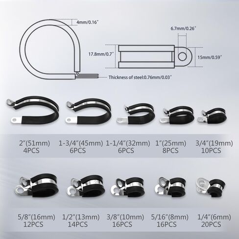Pipe Clamp Tools Material Is Stainless Steel,112PCS Cable Clamp Kit, Including Dimensions OF 1/4" 5/16" 3/8" 1/2" 5/8" 3/4" 1" 1-1/4" 1-3/4" 2", Suitable For Various Wires And Pipelines in Saudi Arabia