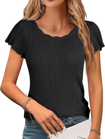 Messic Womens Summer Tops Ruffle Sleeve Sweater Fashion Casual Crewneck Lightweight Thin Knit Pullover in Saudi Arabia
