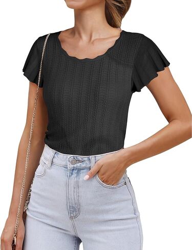 Messic Womens Summer Tops Ruffle Sleeve Sweater Fashion Casual Crewneck Lightweight Thin Knit Pullover in Saudi Arabia