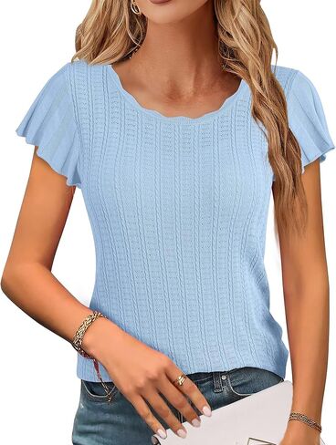 Messic Womens Summer Tops Ruffle Sleeve Sweater Fashion Casual Crewneck Lightweight Thin Knit Pullover in Saudi Arabia