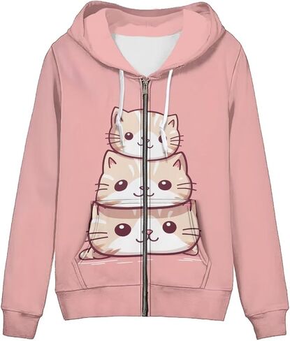 Cute Jacket Women Zip Up Hoodie XS-5XL Fashion Hoodies & Sweatshirts Teens Hooded Pullover Tops in Saudi Arabia