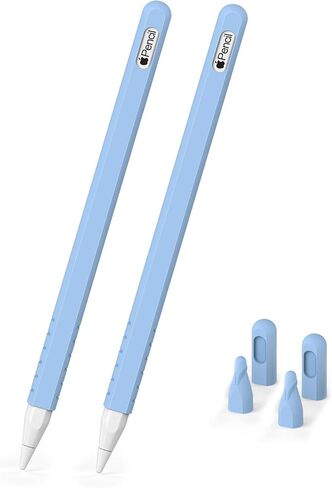 قطعتان من حافظة السيليكون الواقية لقلم أبل، ملحقات غطاء لجهاز iPad Pencil الجيل الثاني مع غطاء بـ 4 سن، أزرق وأزرق in Kuwait