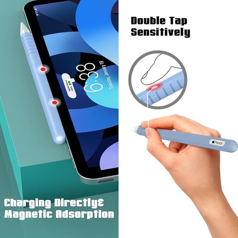 قطعتان من حافظة السيليكون الواقية لقلم أبل، ملحقات غطاء لجهاز iPad Pencil الجيل الثاني مع غطاء بـ 4 سن، أزرق وأزرق in Kuwait