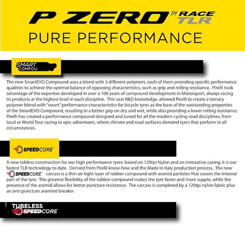 Pirelli P Zero Race TLR Classic 26-622 (700 x 26c) Road Bike Tire - Italian-Made Tech, Speedcore 120tpi Casing, Aramid Compound - Next-Gen Speed and Smoothness in Kuwait