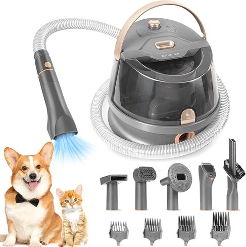 مجموعة مكنسة شعر الكلاب والعناية بها، شفط الرياح الساخنة بنسبة 99.99% من شعر الحيوانات الأليفة قطعة واحدة بالشفط الدافئ، 8 أدوات للعناية بالشعر، مكنسة كهربائية سعة 2.5 لتر، كوب غبار كبير للمنزل، ماكينة تهذيب شعر الحيوانات الأليفة بالمكنسة الكهربائية in Kuwait