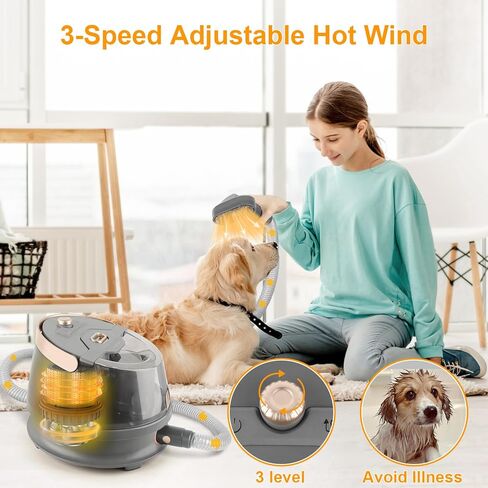 مجموعة مكنسة شعر الكلاب والعناية بها، شفط الرياح الساخنة بنسبة 99.99% من شعر الحيوانات الأليفة قطعة واحدة بالشفط الدافئ، 8 أدوات للعناية بالشعر، مكنسة كهربائية سعة 2.5 لتر، كوب غبار كبير للمنزل، ماكينة تهذيب شعر الحيوانات الأليفة بالمكنسة الكهربائية in Kuwait