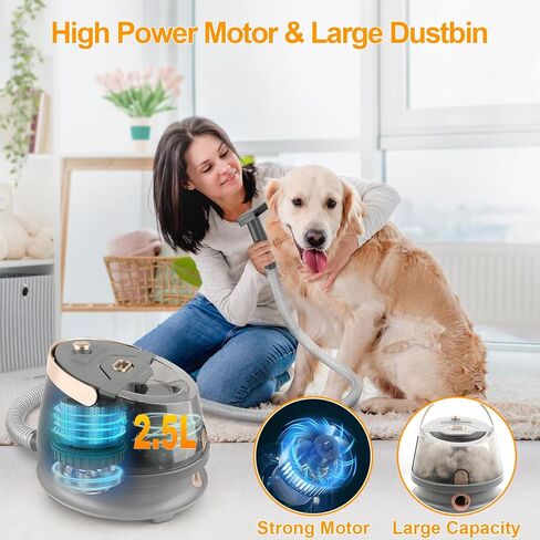 مجموعة مكنسة شعر الكلاب والعناية بها، شفط الرياح الساخنة بنسبة 99.99% من شعر الحيوانات الأليفة قطعة واحدة بالشفط الدافئ، 8 أدوات للعناية بالشعر، مكنسة كهربائية سعة 2.5 لتر، كوب غبار كبير للمنزل، ماكينة تهذيب شعر الحيوانات الأليفة بالمكنسة الكهربائية in Kuwait