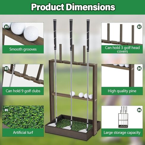 حامل نادي الغولف الخشبي مزدوج الجانب يتسع لـ 9 نوادي و10 كرات تخزين حامل نادي الغولف الخشبي لـ 3 أغطية رأس النادي عرض الأرضية رف مضرب منظم نادي الغولف لممارسة النادي الداخلي in Kuwait