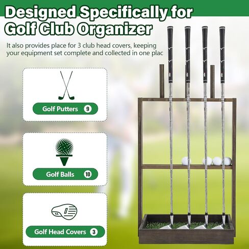 حامل نادي الغولف الخشبي مزدوج الجانب يتسع لـ 9 نوادي و10 كرات تخزين حامل نادي الغولف الخشبي لـ 3 أغطية رأس النادي عرض الأرضية رف مضرب منظم نادي الغولف لممارسة النادي الداخلي in Kuwait