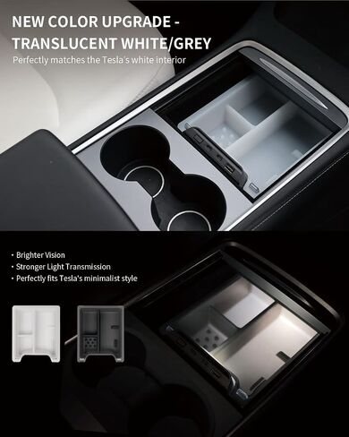 Jowua Compatible 2021-2023 Tesla Model 3 Model Y Center Console Tray Organizer washable silicone, light transmission design (3 Compartments, Translucent White) in Saudi Arabia