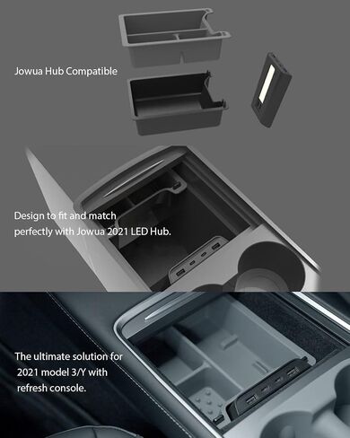 Jowua Compatible 2021-2023 Tesla Model 3 Model Y Center Console Tray Organizer washable silicone, light transmission design (3 Compartments, Translucent White) in Saudi Arabia