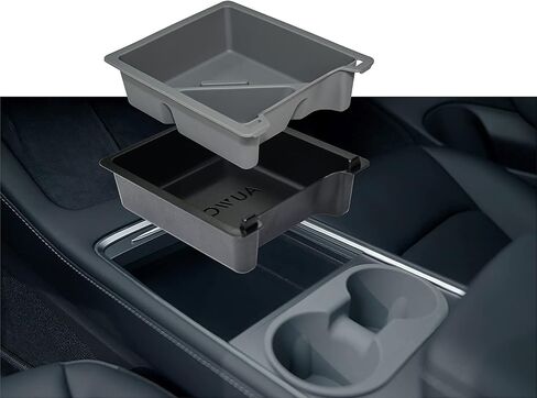Jowua Compatible 2021-2023 Tesla Model 3 Model Y Center Console Tray Organizer washable silicone, light transmission design (3 Compartments, Translucent White) in Saudi Arabia