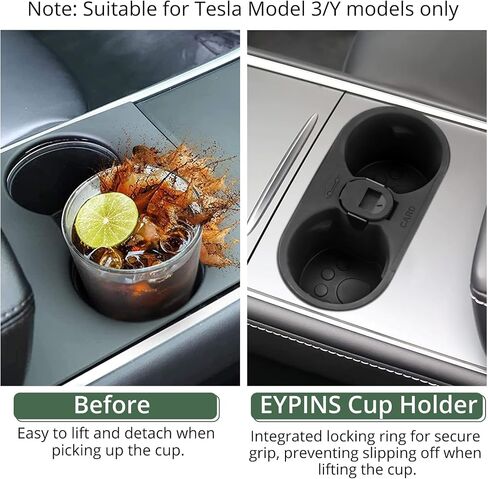 حامل أكواب EYPINS متوافق مع طراز Tesla Model Y Model 3، حامل أكواب وحدة التحكم المركزية طراز Y الملحقات الداخلية، تصميم فتحة بطاقة دوارة، بطانة مطاطية ناعمة تمنع الانسكابات in Kuwait