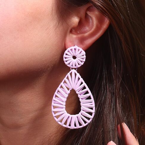 Boho Raffia Earrings Statement Teardrop Earrings Drop Dangle Bohemian Earrings for Women Cute Handmade Earring for Girls in Saudi Arabia