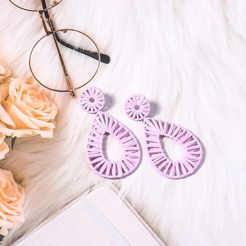 Boho Raffia Earrings Statement Teardrop Earrings Drop Dangle Bohemian Earrings for Women Cute Handmade Earring for Girls in Saudi Arabia