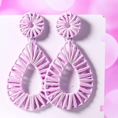 Boho Raffia Earrings Statement Teardrop Earrings Drop Dangle Bohemian Earrings for Women Cute Handmade Earring for Girls in Saudi Arabia