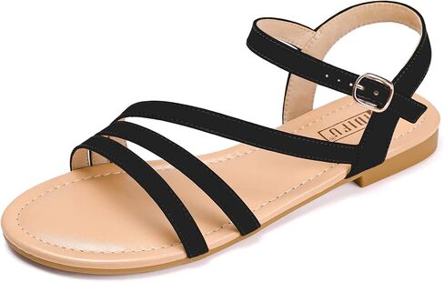 صنادل IDIFU Strappy للنساء صنادل مسطحة صيفية أنيقة مع حزام خلفي مفتوح عند أصابع القدم وشريط للكاحل صنادل زفاف وحفلات الزفاف وحفلات الزفاف ووصيفات العروس صنادل مريحة وجذابة كاجوال in Kuwait