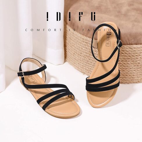 صنادل IDIFU Strappy للنساء صنادل مسطحة صيفية أنيقة مع حزام خلفي مفتوح عند أصابع القدم وشريط للكاحل صنادل زفاف وحفلات الزفاف وحفلات الزفاف ووصيفات العروس صنادل مريحة وجذابة كاجوال in Kuwait