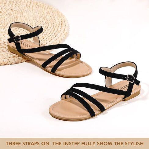 صنادل IDIFU Strappy للنساء صنادل مسطحة صيفية أنيقة مع حزام خلفي مفتوح عند أصابع القدم وشريط للكاحل صنادل زفاف وحفلات الزفاف وحفلات الزفاف ووصيفات العروس صنادل مريحة وجذابة كاجوال in Kuwait