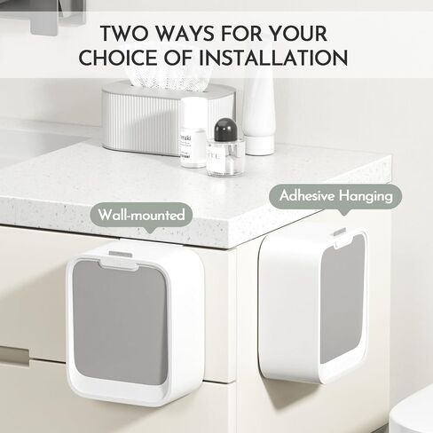 ELPHECO Motion Sensor Hanging Trash Can, 2 Gallon Sensor Waste Bin Wall Mounted Household with Lid Hanging Trash Can with Lid, Kitchen Cabinet Door Under Sink Plastic Trash Can, Grey in Saudi Arabia
