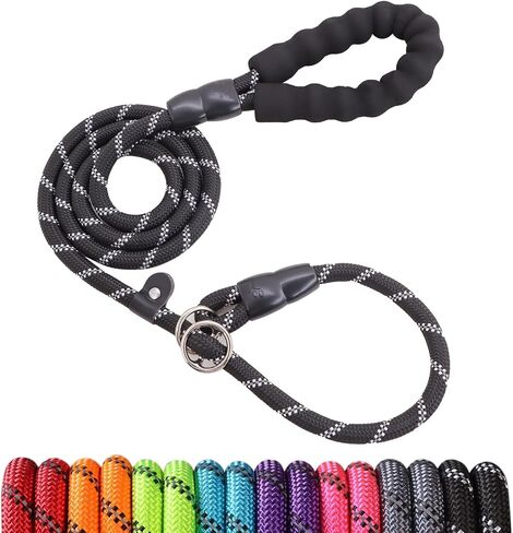 Slip Leads Dog Leash - 4/5/6 FT Slip Leash with Comfortable Handle - Reflective & Heavy Duty Rope Training Leash (1/2''- 4FT, Black) in Saudi Arabia