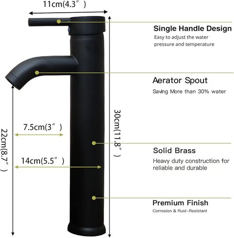 صنبور حمام أسود غير لامع بفتحة واحدة ومقبض واحد مع استنزاف منبثق مع مهوية الفائض، صنبور حمام، حوض سطح السفينة، صنابير تجارية حديثة، خلاط صنبور العرض، خرطوم خالٍ من الرصاص in Kuwait