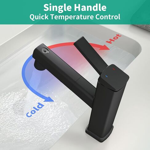 Single Hole Bathroom Faucet, Single Handle Modern Pull Out Bathroom Sink Faucet with 3 Water Flow Modes, Fountain Bathroom Faucets with Sprayer (Black, Regular) in Saudi Arabia