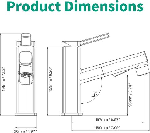 Single Hole Bathroom Faucet, Single Handle Modern Pull Out Bathroom Sink Faucet with 3 Water Flow Modes, Fountain Bathroom Faucets with Sprayer (Black, Regular) in Saudi Arabia